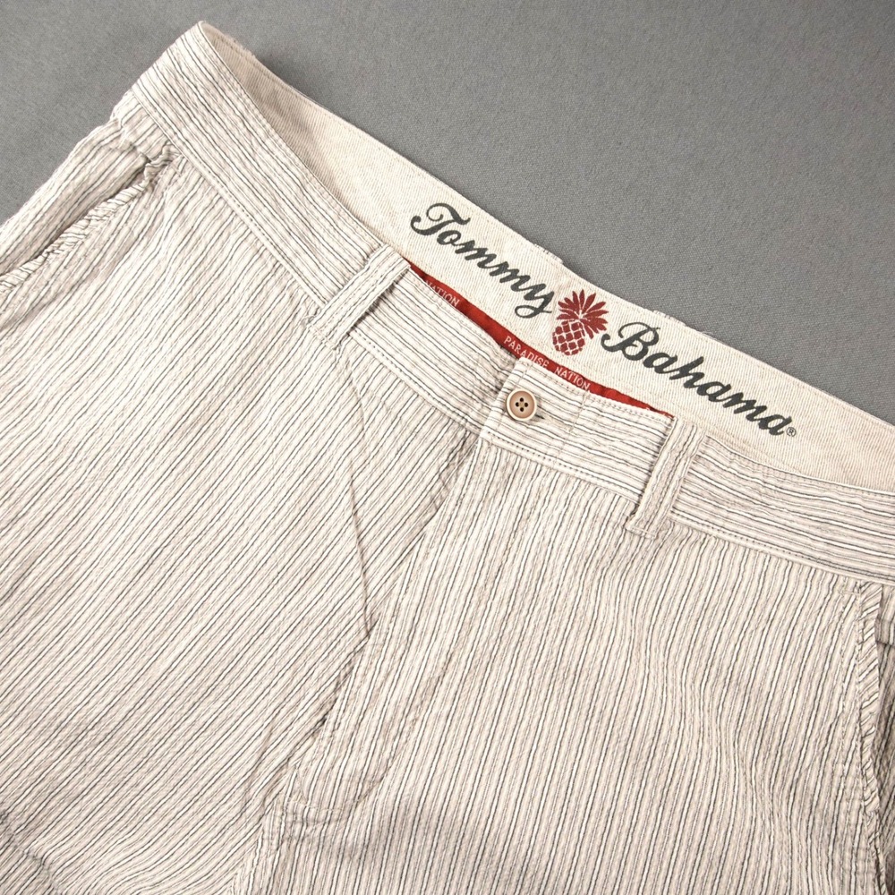 Y2K Tommy Bahama Seersucker Textured Pinstripe Shorts Mens 36 Cotton Stretch 10"